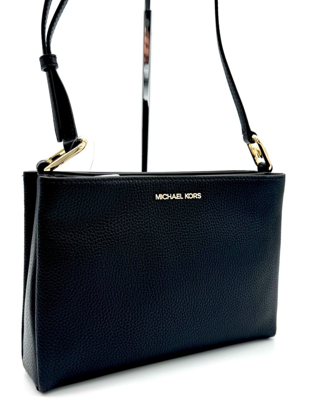 Michael Kors Trisha Medium Pebbled Leather Crossbody Bag Black/Gold